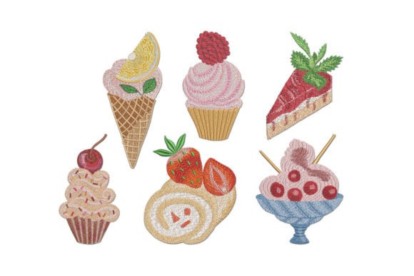 Reviewing Set of Cakes and Ice Creams for Embroidery